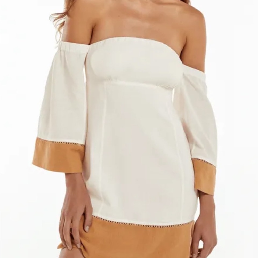 Paula Vix Off-Shoulder white and Tan Dress Small